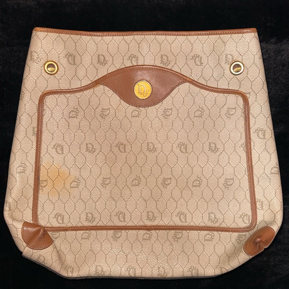 Dior Beige and Brown Monogram Tote with Gold Accent